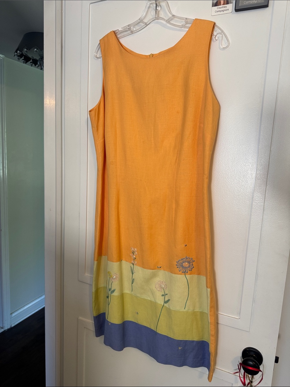 AGB Byer California Orange Sleeveless Midi Dress with Yellow and Blue Florals 14